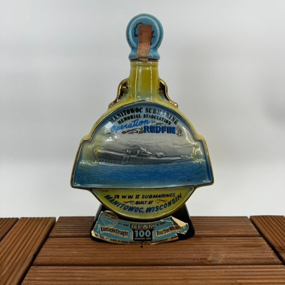 James Beam Operation Redfin Manitowoc Submarines Wisconsin Whiskey Decanter 1970